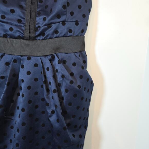 Y2K City Triangles Polka Dot Mini Dress Size M Black Navy Velvet Coquette - Picture 4 of 10